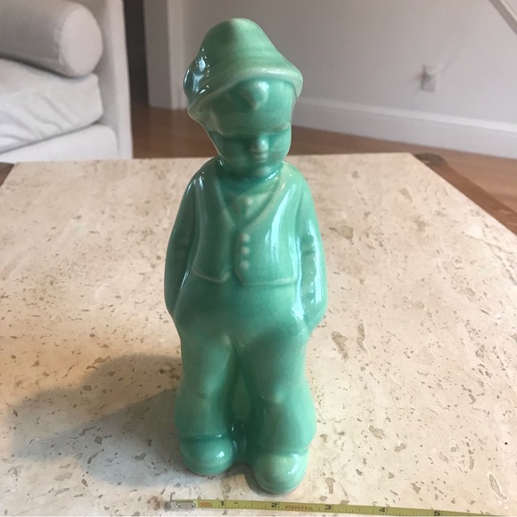 Vintage Little Boy Green Ceramic Planter or Small Vase. Measures 8.5”x4”x3”. - Picture 5 of 17
